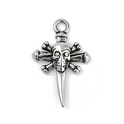Античное Серебро 316 хирургические подвески из нержавеющей стали, подвеска в виде креста с черепом, античное серебро, 25x16x4 мм, отверстие : 2.3 мм