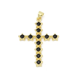 Настоящее золото 18K Латунные микро проложить кубического циркония подвески, пересечь звездочкой, без свинца и без кадмия, долговечный, стойки покрытие, реальный 18 k позолоченный, 38x29.5x3.5 мм, отверстие : 3.5x4.5 мм