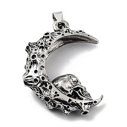 Луна Сплавочные подвески тибетского стиля, череп прелести, луна, 46.5x37x13 мм, отверстие : 8x4.5 мм