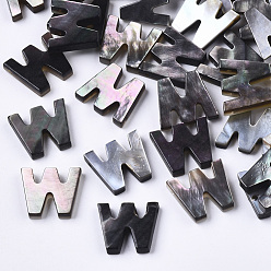 Letter W Natural Black Lip Shell Beads, Top Drilled Beads, Letter.W, W: 9.5x11.5x2.5mm, Hole: 0.6mm