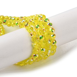 Золотистый Прозрачные стеклянные бусины гальваническим пряди, с покрытием AB цвета, граненые, круглые, золотые, 3.8x4.2 мм, отверстие : 0.9 мм, около 98 шт / нитка, 14.96'' (38 см)