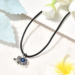 Слон Ожерелье из вощеного шнура с подвеской из сплава и натурального лазурита, слон, 18.07 дюйм (45.9 см), Слон: 13x18 мм