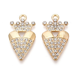 Light Gold Подвески из сплава и страза, подвески в виде сердца и короны, золотой свет, 28x15x3 мм, отверстие : 1.8 мм