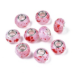 Малиновый Cmолы европейские шарики, бусины с большим отверстием, с латунными двойными ядрами, платиновый оттенок, имитация желе, рондель, малиновый, 14x9 мм, отверстие : 5 мм