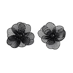 Черный Окрашенные распылением железные колпачки, цветок, чёрные, 34~36x34~36x4.5~7 мм, отверстие : 0.8~1 мм