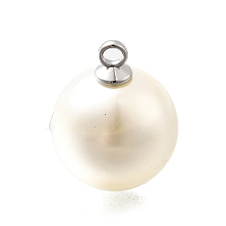 (404) Непрозрачное AB Кислое яблоко Подвески из АБС-пластика с жемчугом, круглые, с петлей из платинового сплава, цветочный белый, 18x13.5 мм, отверстие : 1.8 мм