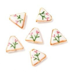 Треугольник Цветочная тема фарфоровые бусины ручной работы, треугольные, 15.5~16.5x16.5~17.5x5.5 мм, отверстие : 1.5~1.6 мм