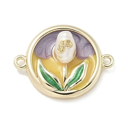 Лиловый Латунная эмаль плоская круглая с розовым соединителем подвески, без кадмия, без никеля и без свинца, с ABS имитации жемчуга, реальный 18 k позолоченный, сирень, 20.5x15.5x5.5 мм, отверстие : 1.2 мм