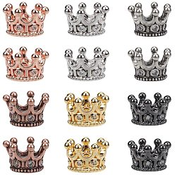 Mixed Color Brass Micro Pave Clear Cubic Zirconia Beads, Large Hole Beads, Long-Lasting Plated, Crown, Gunmetal & Golden & Platinum & Rose Gold, 68x52x11mm, 12pcs/box