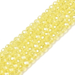 Желтый Стеклянные бусины с гальваническим покрытием , гальваническое покрытие, граненые, рондель, желтые, 4x3 мм, отверстие : 0.4 мм, около 105~110 шт / нитка, 38~39 см