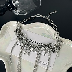 Платина Ожерелья-чокеры с кисточками из латуни и сплава со стразами и звездами, платина, 14.17 дюйм (36 см)