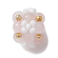 Розовый Кварц Натуральный розовый кварц и стеклянные бусины-кластеры, цветок, 10~11x12~13x12~13 мм, отверстие : 2 мм