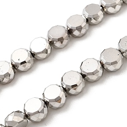 с Платиновым Покрытием Стеклянные бусины с гальваническим покрытием , барабан, граненые, с покрытием платиным, 8x5.5 мм, отверстие : 1 мм, около 54 шт / нитка, 15.75'' (40 см)