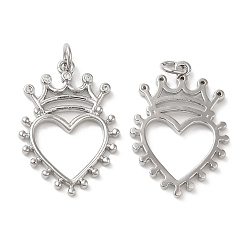 Платина Кулоны из экологически чистой латуни с микропаве и кубическим цирконием, с целью перехода в кольце, без свинца и без кадмия, сердце с короной, платина, 26x18x2 мм, отверстие : 3 мм