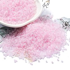 Бледно-Розовый Стеклянные бусины прозрачных цветов, круглое отверстие, с покрытием AB цвета, цилиндр, розовый жемчуг, 1.6x1.3 мм, отверстие : 0.8 мм, Около 60000 шт / фунт