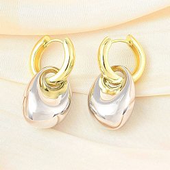 Платиновый & Золотой Серьги-кольца из латуни для женщин, стойки покрытие, прочное покрытие, без кадмия и без свинца, два тона, платиной и золотом, 37.5x17.5 мм