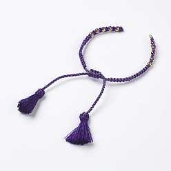 Indigo Polyester DIY Braided Bracelet Making, with Brass Findings and Tassel, Indigo, 9-7/8 inch(250mm), 5mm, Hole: 2mm, Tassels: 24x5mm
