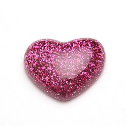 Camélia Cabochons en résine, avec de la poudre de paillettes, cœur, camélia, 14x16x5mm