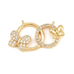 Plaqué 18K Or Véritable Breloques de connecteur en laiton micro pavé de zircone cubique transparente, bague à maillons papillon, sans cadmium et sans plomb, crémaillère plaquage, plaqué longue durée, réel 18 k plaqué or, 14x24x3mm, Trou: 0.7mm