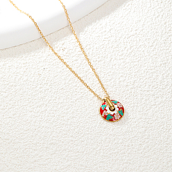 Красный 201 из нержавеющей стали кабель цепи ожерелья, Ожерелье с подвеской в виде цветка и эмали в богемном стиле для женщин, реальный 18 k позолоченный, красные, 15-3/4 дюйм (40 см)