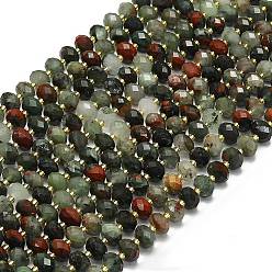 Гелиотроп Нити натуральных африканских бусин из кровавого камня, граненые, рондель, с бисером, 8.5~10x5.5~6.5 мм, отверстие : 1 мм, около 43~45 шт / нитка, 15.35'' (39 см)