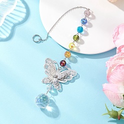 Разноцветный Подвесные ловцы солнца в виде бабочки из стекла с чакрами и латуни., для садовых оконных украшений, красочный, 285 мм