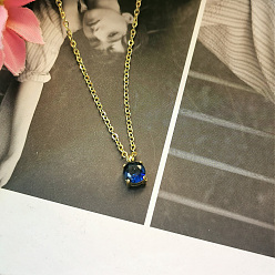 Капри Синий Модные 304 плоские круглые подвески из нержавеющей стали со стразами для женщин, различные варианты, идеальный подарок, золотые, Капри синий, 17.72 дюйм (45 см)