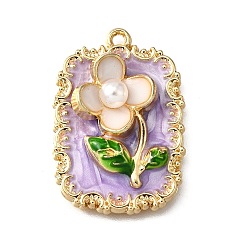 Сливовый Подвески из эмали и сплава, с ABS имитации жемчуга, прямоугольник с цветочной подвеской, стойки покрытие, долговечный, без свинца, без кадмии и без никеля, золотые, слива, 27x19x6 мм, отверстие : 1.5 мм