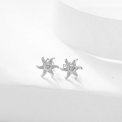 Платина 925 серьги-гвоздики из стерлингового серебра с прозрачным кубическим цирконием, морская звезда, платина, 8.80 мм