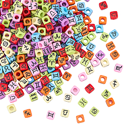 (52) Непрозрачная лаванда 300 непрозрачные акриловые бусины, куб с созвездием, разноцветные, 7.5x7.5x7.5 мм, отверстие : 4 мм