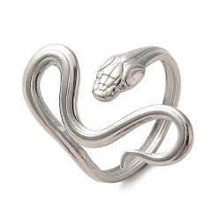 Stainless Steel Color Non-Tarnish 304 Stainless Steel Open Cuff Ring, Snake Shape, Stainless Steel Color, US Size 6 3/4(17.1mm)