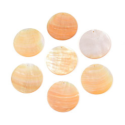 Персиковый Слойка Подвески из натуральной желтой оболочки, Дисковые подвески, розовые, 40x2~5 мм, отверстие : 1.6 мм