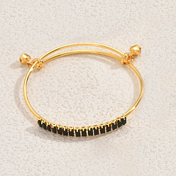 Черный Регулируемые железные браслеты, прямоугольные кубические циркониевые украшения для женщин, с очарованием колокола, чёрные, внутренний диаметр: 2-3/8 дюйм (6 см)