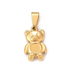 Golden Ion Plating(IP) 304 Stainless Steel Pendant Cabochon Setting, Bear, Golden, Tray: 4mm, 18x11.5x3mm, Hole: 4x8mm