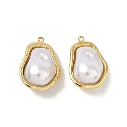 Самородки 304 подвески из нержавеющей стали с жемчужными подвесками из АБС-пластика, вакуумные покрытия, реальный 18 k позолоченный, самородки, 21x15x10.5 мм, отверстие : 1.5 мм