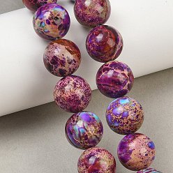 Purple Dyed Natura Imperial Jasper Beads Strands, Smooth Round, Purple, 14mm, Hole: 1mm, about 28pcs/strand, 15.35''(39cm)