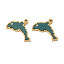Dolphin 304 из нержавеющей стали шармы эмали, ионное покрытие (ip), Тема океана, золотые, дельфин, 10x13x1.5 мм, отверстие : 1 мм