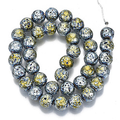 Light Steel Blue Electroplated Natural Lava Rock Beads Strands, Round, Bumpy, Light Steel Blue, 10.5mm, Hole: 1mm, about 39pcs/Strand, 15.55 inch(39.5cm)