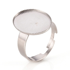 Нержавеющая Сталь Цвет Не тускнеет регулируемые 201 кольца для пальцев из нержавеющей стали, зазубренные края рамки, овальные, цвет нержавеющей стали, Размер 7, 17 мм, лоток : 18.5x13.5 мм