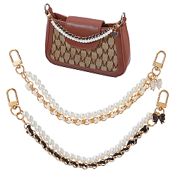 Белый 2шт. ручки для сумок из АБС-пластика с имитацией жемчуга, с подвесками из эмали и сплава , бантом, золотые, белые, 260~265 мм