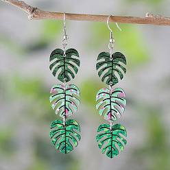 Зеленый Серьги с подвесками из дерева в богемном стиле, нержавеющей стали, украшения для женщин, платина, зелёные, 80x17 мм