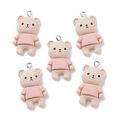 Античный Белый Непрозрачные подвески смолы, с платиновыми тоновыми железными петлями, медведь, старинный белый, 32x18.5x7.5 мм, отверстие : 2 мм