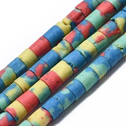 Разноцветный Окрашенные синтетические бирюзовые бусы нити, колонка, красочный, 2.5~4x3.5~4 мм, отверстие : 0.6 мм, около 96 шт / нитка, 12.52'' (31.8 см)