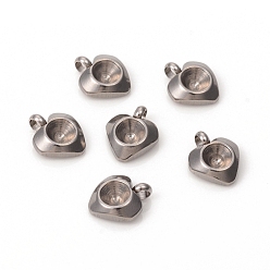 Stainless Steel Color Tarnish Resistant 201 Stainless Steel Pendant Rhinestone Settings, for Pointed Back Rivoli Rhinestone, Heart, Stainless Steel Color, Fit for 4mm rhinestone, 9x7.8x2mm, Hole: 1.6mm