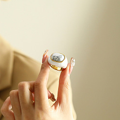 Говлит Овальные 304 нержавеющая сталь с кольцами из натурального говлита, золотые, размер США 9 (18.9 мм)