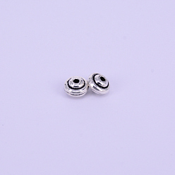 Античное Серебро Тибетском стиле сплав Шарики прокладки, плоско-круглые, античное серебро, 7x4.5 мм, отверстия: 1.6 мм, около 30 шт / мешок