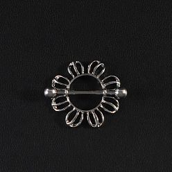 Цветок 316l хирургические кольца для сосков из нержавеющей стали, цвет нержавеющей стали, цветок, Длина стержня: 16мм, штифты : 1.6 мм