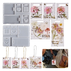 Смешанные Узоры Diy силиконовые прямоугольные формы для подвесных значков, формы для литья смолы, для уф-смолы, изготовление ювелирных изделий из эпоксидной смолы, смешанные узоры, 188x149x8.5 мм, отверстие : 6x22.5 мм, внутренний диаметр: 59~115.5x45~76.5 мм