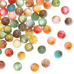 Color mezclado 75 piezas de perlas de resina transparente, rondo, dos tonos, con polvo del brillo, color mezclado, 12~12.5 mm, agujero: 2 mm