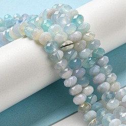 Аква Натуральный полосатый агат / полосатые агатовые бусы, окрашенная и подогревом, граненые, шайба, вода, 8x5 мм, отверстие : 1 мм, около 72 шт / нитка, 15.28'' (38.8 см)